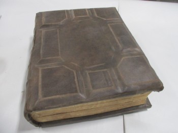 Book, Medieval, Brown Leather Cover And Spine. Knotched Pattern On Cover. Finger Holds On Spine., BROWN