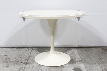 Table, Dining, ROUND TOP, SINGLE PEDESTAL TULIP STYLE W/ROUND BASE, MODERN REPRODUCTION, WOOD, WHITE