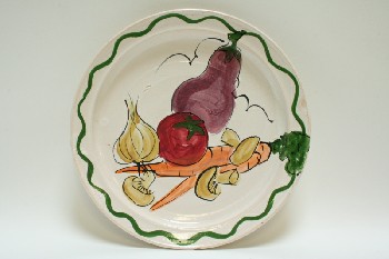 Housewares, Plate, SERVING, ROUND W/PAINTED VEGETABLES, CERAMIC, MULTI-COLORED