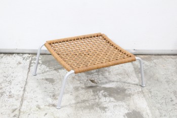 Ottoman, Miscellaneous, FOOT REST / STOOL TO EARLY 21ST CENTURY MODERN EASY CHAIR, WOVEN LEATHER, LOW & WIDE PROPORTION, GREY METAL LEGS, MATCHES FROG CHAIR BY PIERO LISSONI, FRAGILE, LEATHER, BROWN