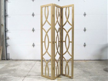 Screen, 3 Panel, ART NOUVEAU / DECO STYLE CUTOUTS, CURVED LINES, BACKLESS / TRANSPARENT, ROOM DIVIDER, WOOD, GOLD