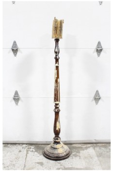 Candles, Miscellaneous, WOODEN FLOOR LAMP POST TURNED INTO CANDLE STICK, COVERED IN WAX DRIPS, FRAGILE - Condition Of Wax May Be More Or Less Than Shown, WOOD, BROWN