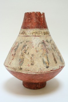 Vase, Terracotta, INVERTED CONE SHAPE, FADED ANCIENT IMAGES, PRIMITIVE LOOK, TERRA COTTA, MULTI-COLORED