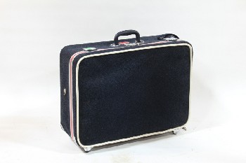 Luggage, Suitcase, VINTAGE TWEED, 1970s, RED WHITE & BLUE, ROLLING (LOCKED - NO KEY), TWEED, BLUE