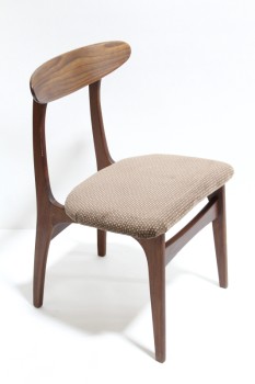 Chair, Dining, ROUNDED BACK REST, BROWN POLKA DOT CUSHION SEAT, WOOD, BROWN