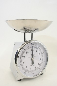 Scale, Platform, FOOD/GROCERY/LAB, KG/LBS, ROUND WHITE FACE, DETACHABLE BOWL, STAINLESS STEEL, SILVER