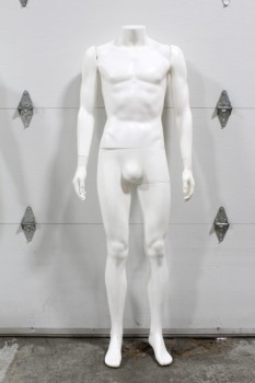 Store, Mannequin, MALE MANNEQUIN, NO HEAD, REMOVEABLE ARMS, NO STAND - This One Has 2 Left Hands, Not Identical To Photo, PLASTIC, WHITE