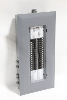 Industrial, Miscellaneous, ELECTRICAL CIRCUIT BREAKER & FUSE BOX, WALLMOUNT, 29 BLACK SWITCHES, METAL, GREY