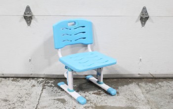 Chair, School, CHILD SIZED, FOR WORK STATION, WHITE METAL TUBULAR FRAME W/BLUE PLASTIC SEAT & BACK, BAR FEET - Matching Desk Available, METAL, WHITE