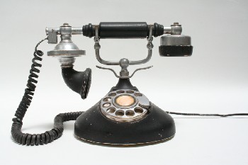 Phone, Rotary, OLD STYLE REPLICA, SILVER ACCENTS, PLASTIC, BLACK