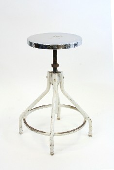 Stool, Stainless, MEDICAL, HOSPITAL, LAB, ROUND SEAT W/LOWER RING, STAINLESS STEEL, WHITE