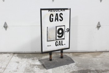 Sign, Gas Station, GAS STATION FUEL PRICE SIGN, FREESTANDING, AGED, DISTRESSED - SIGN INCLUDED, METAL, BLACK