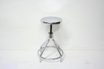 Stool, Stainless, MEDICAL, HOSPITAL, LAB, ROUND SEAT, LOWER FOOT RING, STAINLESS STEEL, SILVER