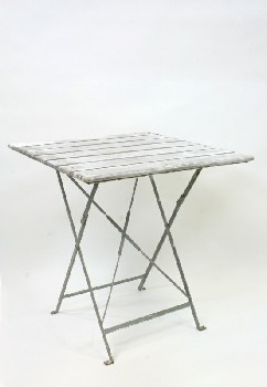 Table, Folding, WHITEWASHED, METAL X-SHAPED FRAME W/BOLT DOWN LEGS, AGED, WOOD, WHITE