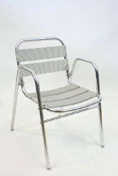 Chair, Cafe, SQUARE BACK, 3-SLAT SEAT, W/ARMS, STACKABLE, ALUMINUM, SILVER