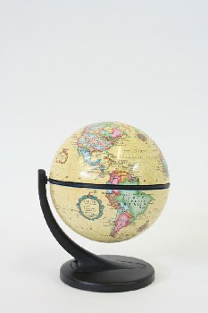 Globe, Tabletop, WORLD, DOUBLE ROTATING OLD WORLD STYLE GLOBE ON BLACK STAND, PLASTIC, YELLOW