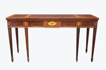 Table, Console, CONSOLE/BUFFET/SERVING/ACCENT TABLE, FAN MEDALLION INLAYS, TRADITIONAL COPLEY STYLE W/6 LEGS, WOOD, BROWN