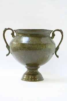 Vase, Metal, URN STYLE, PLAIN W/2 ORNATE HANDLES, METAL, GREEN