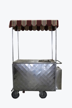 Cart, Vending , REFRESHMENT / COFFEE / SNACK CART W/ROOF & CANOPY, AGED - Condition Not Identical To Photo, METAL, SILVER