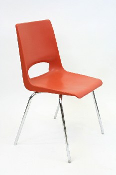 Chair, Stackable, MOLDED SEAT W/CHROME LEGS, ARMLESS , PLASTIC, ORANGE