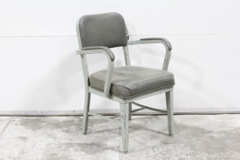 Chair, Office, VINTAGE,INDUSTRIAL,DARK VINYL SEAT/BACK W/ARMS, LIGHT METAL FRAME, 1950s/1960s, METAL, GREY