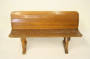 Bench, Misc, MAPLE, WOOD SLAT W/ROUNDED BACK, VINTAGE, WOOD, BROWN