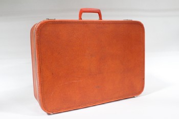 Luggage, Suitcase, VINTAGE, PLASTIC HANDLE, SLIGHTLY AGED, WOOD, ORANGE