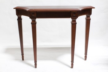 Table, Console, TRADITIONAL, LINED BORDER ON APRON, ANGLED FRONT, ACCENT MEDALLIONS, 1 DRAWER, WOOD, BROWN