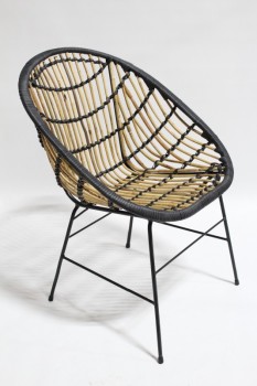 Chair, Rattan, MODERN,INDOOR/OUTDOOR,WRAPPED W/BLACK BINDING, ROUND , RATTAN, BROWN