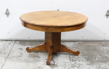 Table, Dining, OAK, ROUND TOP W/PATINA, USED, AGED, VINTAGE, WOOD, BROWN