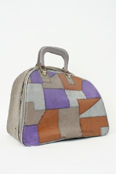 Sport, Bowling, BAG W/HANDLES, FAUX PATCHES OF PURPLE/BROWN & GREY, VINYL, MULTI-COLORED