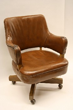 Chair, Office, VINTAGE, EXECUTIVE, SWIVEL, TACK TRIM, ROLLING, LEATHER, BROWN
