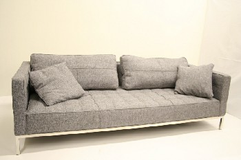 Sofa, Three Seat, MODERN, BUTTON TUFTED, CHROME FRAME & LEGS, FABRIC, GREY