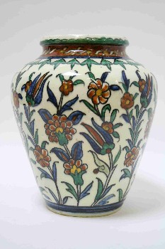 Vase, Ceramic, BRIGHT FLORAL / LEAF DESIGN, POTTERY, MULTI-COLORED