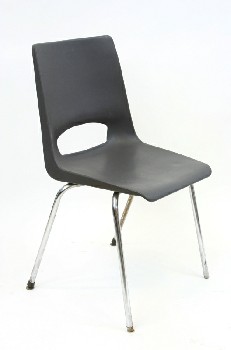 Chair, Stackable, MOLDED SEAT W/CHROME LEGS,ARMLESS , PLASTIC, BLACK