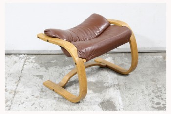 Ottoman, Miscellaneous, VINTAGE BENT WOOD LOUNGER FOOT REST / STOOL, PADDED SECTIONS - Matching Chair Available, VINYL, BROWN