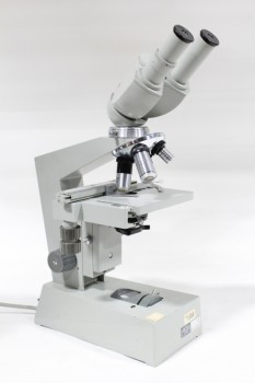 Science/Nature, Microscope, LAB, DOUBLE EYEPIECE, USED, METAL, GREY