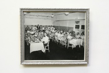Art, Photo, CLEARABLE, B&W, GROUP OF NURSING HOME STAFF DINING, SILVER FRAME, WOOD, GREY