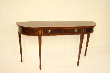 Table, Console, SOFA/HALL TABLE, BURLED VENEER TOP & APRON, TAPERED LEG, 1 DRAWER, WOOD, BROWN