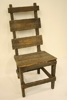 Chair, Side, RUSTIC LADDER BACK, WOOD SLAT SEAT, AGED, DISTRESSED, WOOD, BROWN