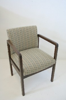 Chair, Client, SQUARE ARMS/LEGS, PATTERNED FABRIC SEAT , WOOD, BROWN