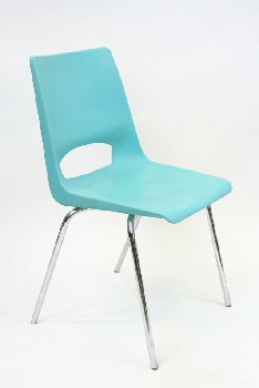 Chair, Stackable, MOLDED SEAT W/CHROME LEGS, ARMLESS , PLASTIC, BLUE