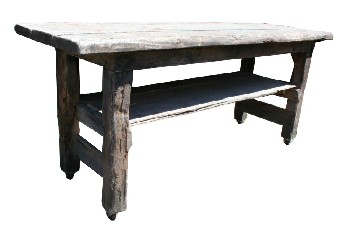 Table, Rustic, 3 SLAT LOWER LEVEL, ROLLING, RUSTIC - Stored In Yard, Not Identical To Photo, Lower Shelf Missing, WOOD, NATURAL