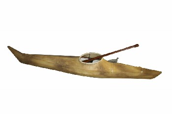 Boat, Kayak, REPRODUCTION PRIMITIVE STYLE HUNTING KAYAK, AGED CANVAS, LEATHER WRAPPED 16.25