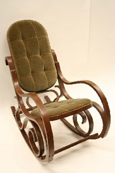 Chair, Rocking, TUFTED DARK FABRIC SEAT/BACK, BENTWOOD SIDES, VINTAGE ROCKER, WOOD, BROWN