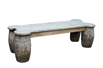Bench, Rustic, BARREL SHAPED THICK LEGS, RUSTIC, WOOD, NATURAL