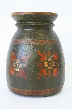 Vase, Wood, TEAK, PAINTED FLOWER & DOTTED PATTERN, WOOD, MULTI-COLORED