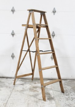 Ladder, Wood, A-FRAME LADDER, RUNGS ON 1 SIDE, SUPPORT POST 
