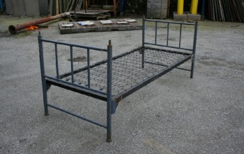 Bed, Metal, SINGLE COTS & DOUBLE / BUNK BEDS. OLD STYLE DETENTION / CORRECTIONS / PRISON / INSTITUTIONAL STYLE FURNITURE. 3 PC SINGLE BUNK IS $125/WK, 2 LEVEL / DOUBLE BUNK IS $250/WK. PHOTOS SHOW COMPLETE ASSEMBLY & MEASUREMENTS AS WELL AS BEDS STORED IN PIECES AT VPC. - These May Be Painted But Must Be Returned Ready To Rent: Repainted Grey To Match The Set. Contact VPC For Availability, METAL, GREY