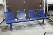Bench, Misc, PUBLIC WAITING AREA MULTIPLE SEATING FOR AIRPORT TERMINAL ETC., BENCH W/4 CONNECTED PERFORATED SEATS, CHROME FEET, METAL, BLUE